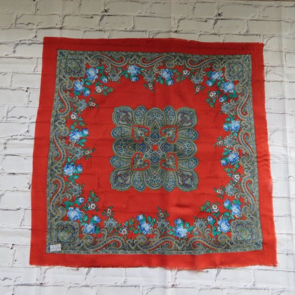 Red & Blue Paisley & Floral Square Scarf - Picture 2 of 5
